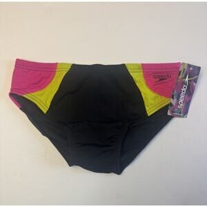 Speedo Endurance Swim Brief Mens 32 Colorblock Pink Yellow Black NWT